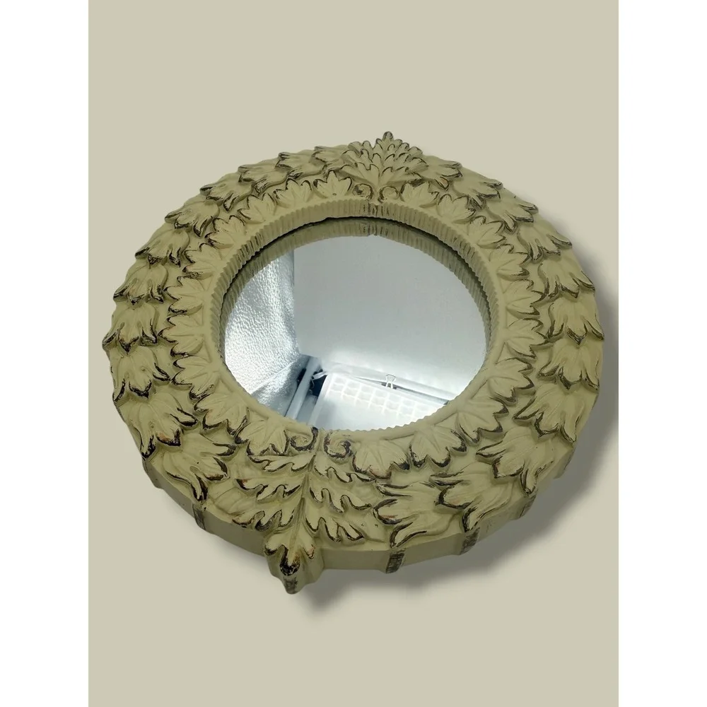 Vintage Style Ornate Round Wall Mirrors Set 2 Cream Distressed Shabby Chic